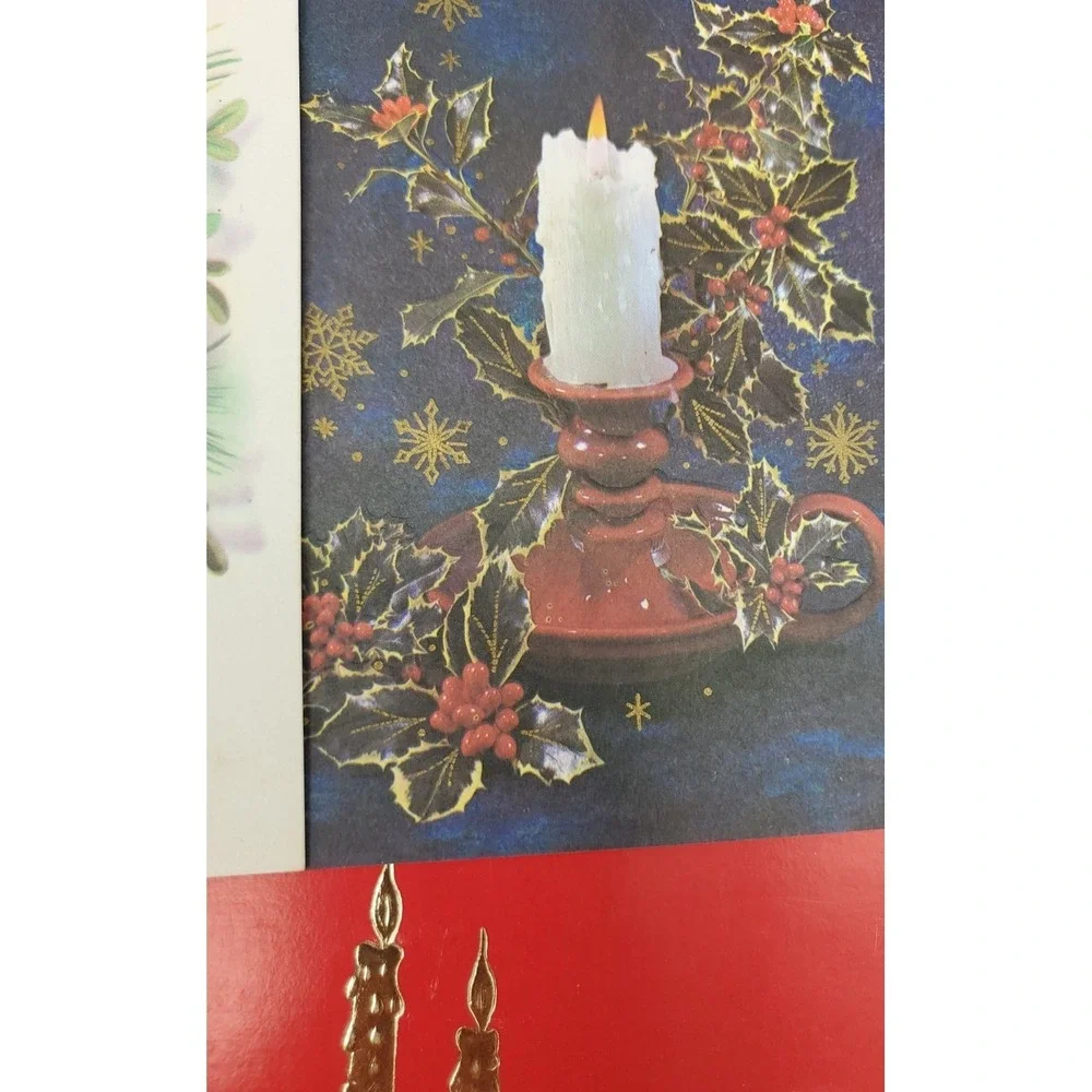 13 Old Vintage Used Greeting Card Fronts Crafts Poinsetta Candle Evergreen Holly